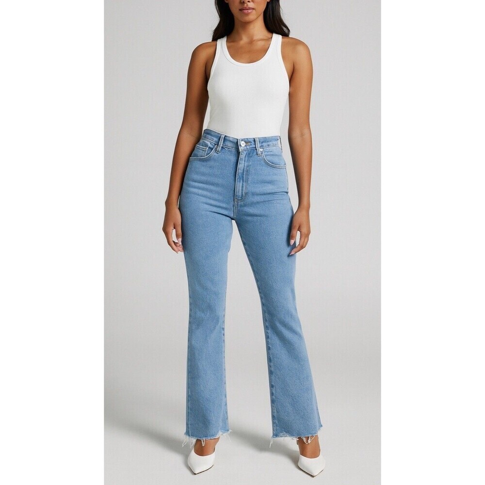 Paige Rory Crop Flare Jeans Raw Hem Light Wash 70s Style Sz 28 KAEDE Preppy